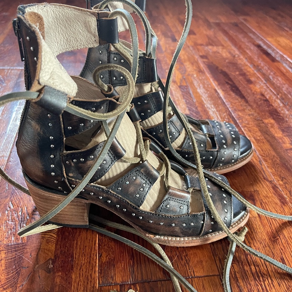 Freebird by Steven Black and Cream Lace-Up Sandals